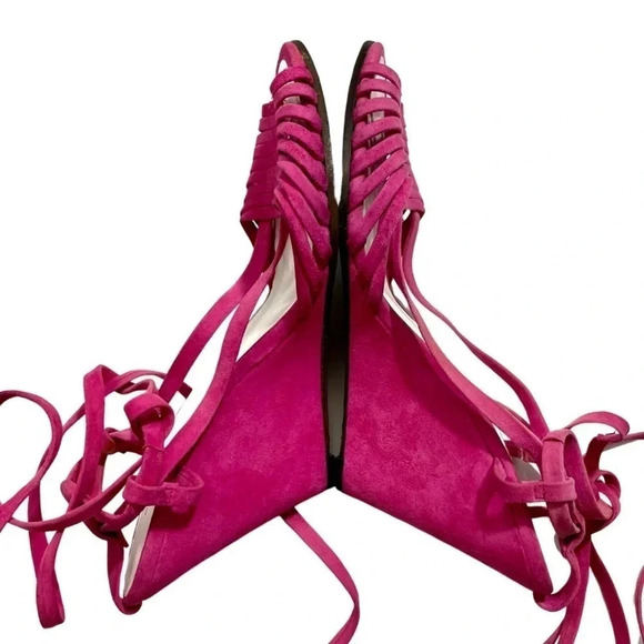 Robert Clergerie Pink Suede Wrap Up Gladiator Lace Wedges - Picture 4 of 6